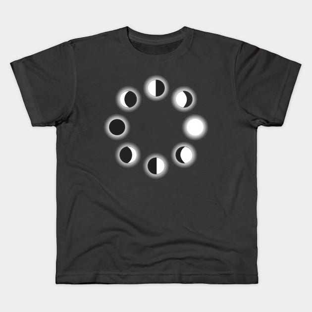 Moon Phases Kids T-Shirt by MettaArtUK